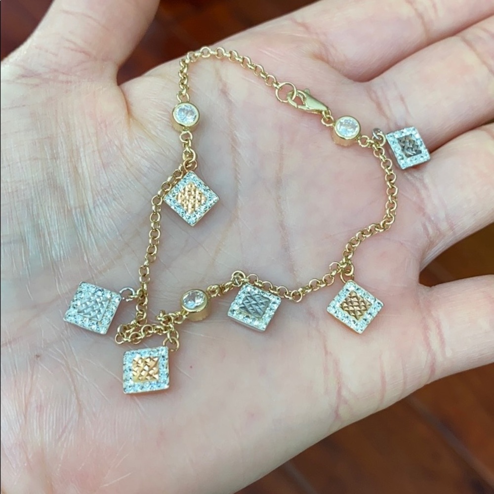 14K Solid Real Gold Dangle Geometric Bracelet